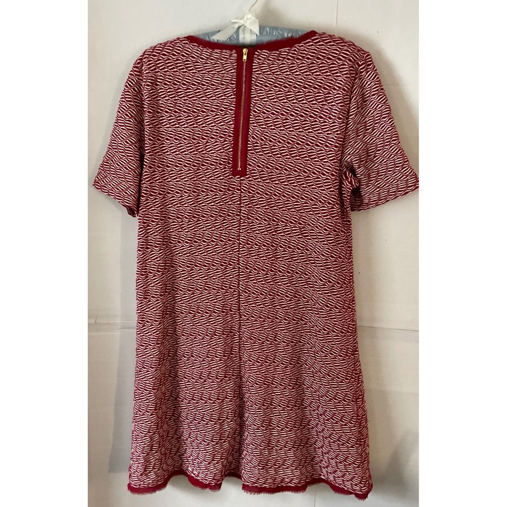 Maeve Anthropologie Burgundy White Wavy Textured Shift Dress Fringe Large - Picture 11 of 14